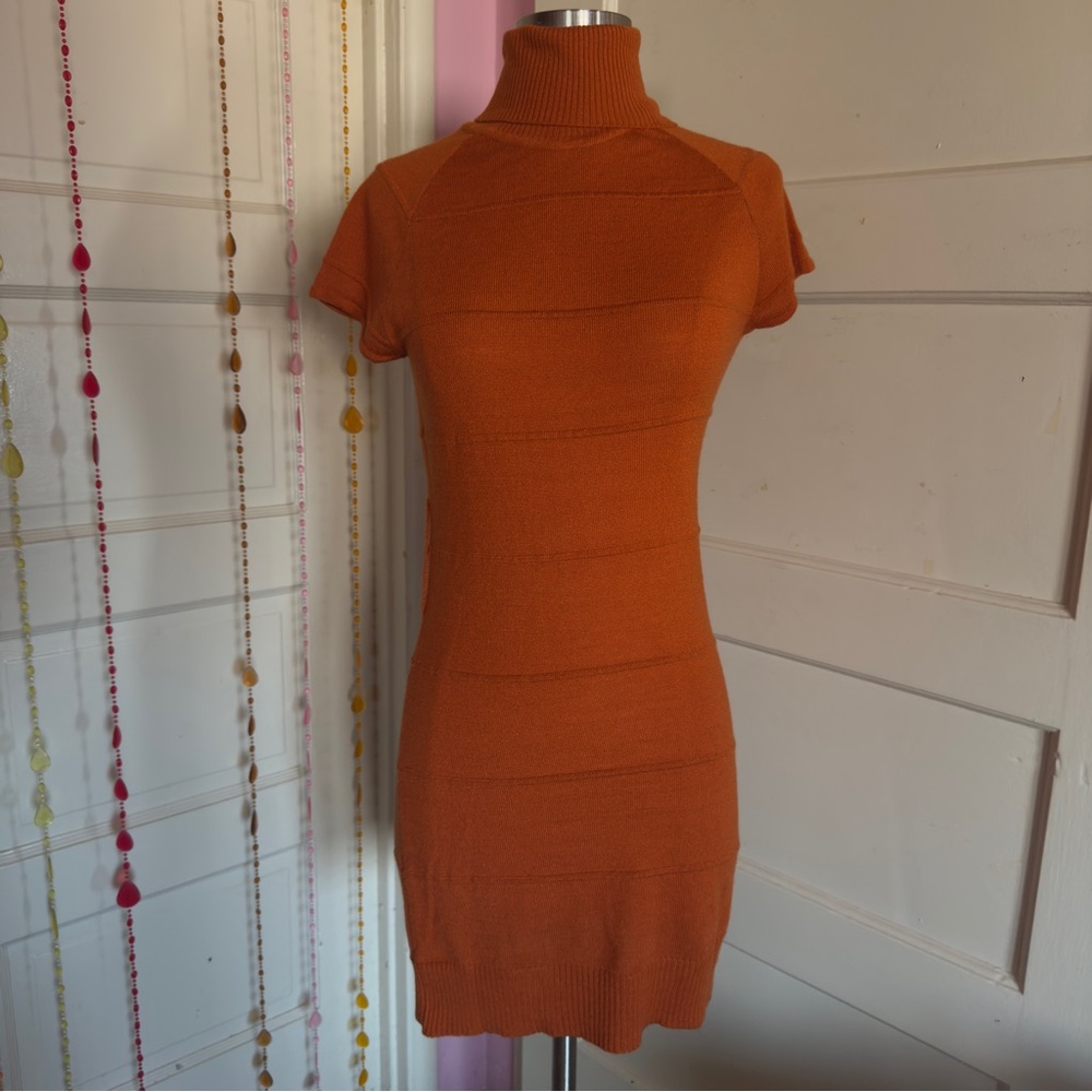 She’s Cool Rust Orange Bodycon Sweater Dress M Turtleneck Fall